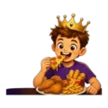 Kid wearing a crown enjoying a kids meal